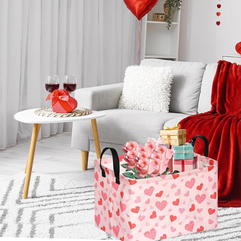 FUULOXE Rectangular Valentines Basket Storage Bin for Shelves Girls Gifts Baskets Foldable Box with Handles for Home Office Car Dormroom Valentine's Day Party Supplies - Image 4